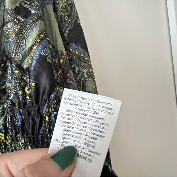 Ganni Mosaic Print Long Sleeve Deep V-Neck Blouse - Picture 9 of 10